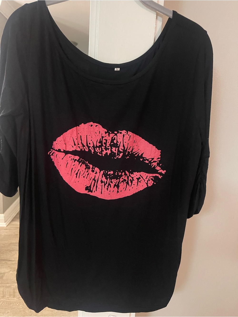 Black Top with Pink Lip Print - Women